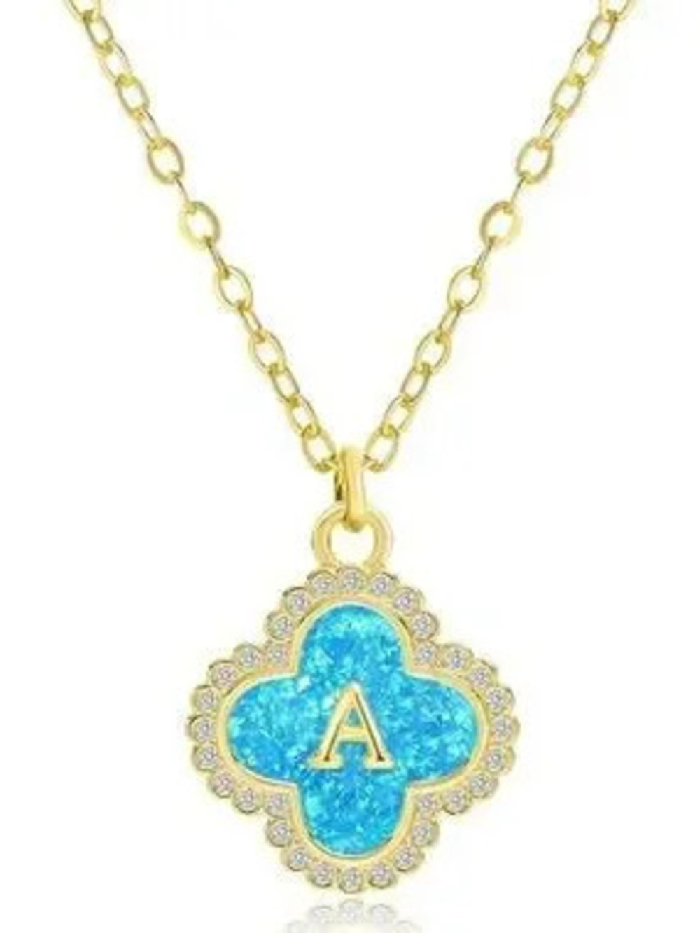 Anthropologie Gold Plated Necklace with Turquoise Blue 'A' Pendant